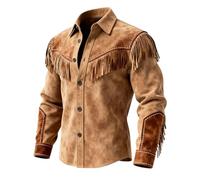 Men's Western Cowboy Fringe & Embroidered Shirt Collection | Long Sleeve Slim Fit Tops with Shoulder Tassels & Vintage Details | Casual Button Down Shirts for Hippie Style & Cowboy Costume Fashion