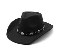 Men's Western Cowboy Hats, Wide Brim Felt Hat,Panama Fedoras Hats with Leather Band, Gentleman Jazz Hat for Beach Party Outdoor (UK, Alpha, One Size, Black)