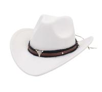 Mens Western Cowboy Hats with Bull Head Womens Retro Vintage Jazz Hat Solid Color Cowgirl Hats for Adults