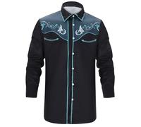 Men's Western Cowboy Shirts Long Sleeve Embroidered Shirts Slim Fit Casual Button Down Shirt with Pockets Lady Swim Shirt Light Blue