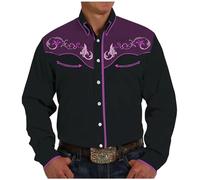 Men's Western Cowboy Shirts Long Sleeve Embroidered Shirts Slim Fit Casual Button Down Shirt with Pockets Lady Swim Shirt Purple