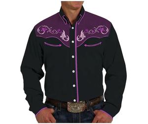 Men's Western Cowboy Shirts Long Sleeve Embroidered Shirts Slim Fit Casual Button Down Shirt With Pockets Lady Swim Shirt