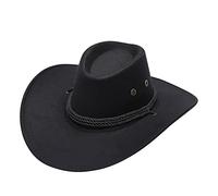 Mens Western Hat Can Adult Casual Solid Summer Western Fashion Cowboy Sun Hat Wide Brim Travel Sun Cap Cow Girl Hat Adult (Black, One Size)