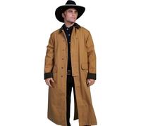Men's Western Old COWBOY Long Duster Coat Full Length Canvas Jackets, Brown, XXL