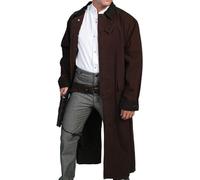 Men's Western Old COWBOY Long Duster Coat Full Length Canvas Jackets, Walnut, 3XL