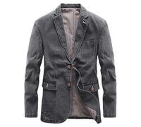 Mens Western Style Denim Sport Coat Vintage Notch Lapel Casual Blazer Jacket Grey Medium