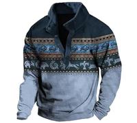 Men's Western Style Digital Stand Buckle Sweatshirt Long Red Sweatshirt, blue, L