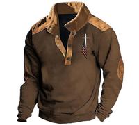 Men's Western Style Print Digital Stand Buckle Suit Pocket Sweatshirt, brown, M