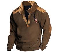 Men's Western Style Print Digital Stand Buckle Winter Dress Sweatshirt, brown, XXL