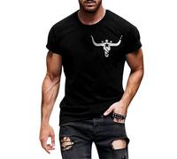 Men's Western Style T Shirt Bull Skull Pattern Summer Short Sleeve Cowboy Casual Top