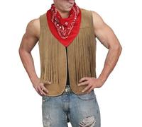 Mens Western Wear Cowboy Waistcoat Suede Leather Beaded Vest Fringe Long Tassel Jacket adult Halloween Fancy Dress Halloween Costume Halloween Outfit