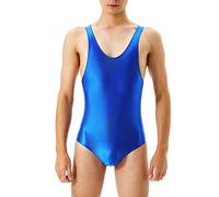 Men's Wetlook Bodysuit Mesh Patent Leather Body Jumpsuit Jersey with Zip Men Transparent Muscle Shirt Romper Sportwear, blue, M