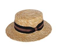 Men's Wheat Straw Boater Hat with Black Striped Hatband, Straw