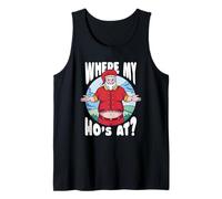 Mens Where My Ho's At - Funny Rude Christmas, Naughty Santa Claus Tank Top