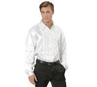 Mens White 1970s Ruffle Shirt Disco Fancy Dress Retro Costume