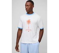 Mens White Boxy Palm Graphic Ringer T-Shirt, White S