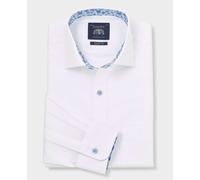 Men's White Cotton Poplin Contrast Button Floral Trim Classic Fit Formal Shirt - Single Cuff - Size: 16" x Standard - 34.5" - Savile Row Company