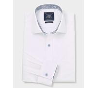 Men's White Cotton Poplin Contrast Button Paisley Trim Classic Fit Formal Shirt - Single Cuff - Size: 18.5" x Standard - 37" - Savile Row Company