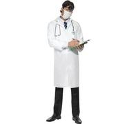 Mens White Doctors Coat And Mask - Halloween Fancy Dress Smiffys