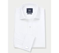 Men's White Fine Twill Slim Fit Formal Shirt - Single or Double Cuff - Size: 17" x Standard - 35.5" - Savile Row Company