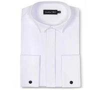Men's White Formal Tuxedo Dress Shirt Regular Fit Double Cuff Wing Collar Ribbed Pique Front (as8, Neck, 21, Plus, Regular)