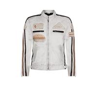 Mens White Leather Biker Badges Racing Moto Jacket XS