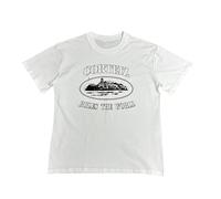 Men's White Loose T-Shirt, Pink Prison Pattern and World Text Design, Casual Short Sleeved Round Neck Sweatshirt, Loose Fashion Top for Street Trend Enthusiasts-color01||l