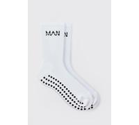 Mens White Man Active Training Grip Crew Socks, White ONE SIZE