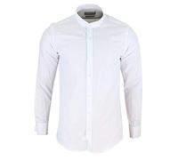 Mens White Nehru Classic Club Round Removable Collar Button Shirt Slim Fit - Nehru pb Slim 3XL