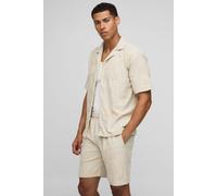 Mens White Oversized Abstract Towelling Shirt & Relaxed Short Set, White XS