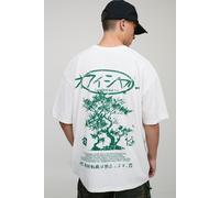 Mens White Oversized Bonsai Tree Graphic T-Shirt, White M
