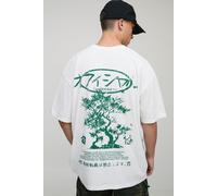 Mens White Oversized Bonsai Tree Graphic T-Shirt, White XS