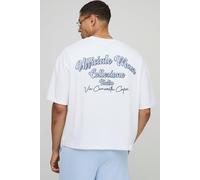 Mens White Oversized Boxy 3D Embroidered T-Shirt, White L