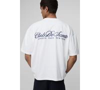 Mens White Oversized Boxy Club De Sante Printed T-Shirt, White L