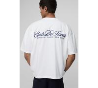 Mens White Oversized Boxy Club De Sante Printed T-Shirt, White M