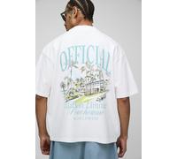 Mens White Oversized Boxy Extended Neck Official Palm Landscape Graphic T-Shirt, White L