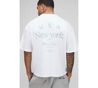 Mens White Oversized Boxy Heavyweight New York T-Shirt, White L