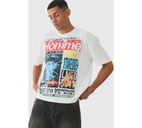 Mens White Oversized Boxy Homme Magazine Graphic T-Shirt, White L