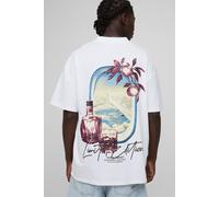 Mens White Oversized Extended Neck Bm Signature In the Clouds Graphic T-Shirt, White L
