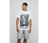 Mens White Oversized Extended Neck Goodfellas License T-Shirt, White XS