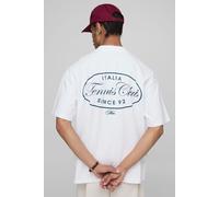 Mens White Oversized Extended Neck Man Tennis Club T-Shirt, White S