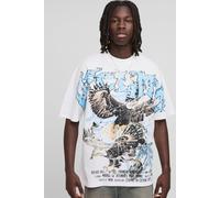 Mens White Oversized Extended Neck Ofcl MAN Eagle Over The Seam Printed T-Shirt, White M