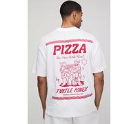 Mens White Oversized Extended Neck Teenage Mutant Ninja Turtles License Printed T-Shirt, White XS