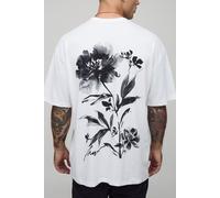 Mens White Oversized Floral Sketch T-Shirt, White S
