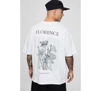 Mens White Oversized Florence Floral Sketch T-Shirt, White XS