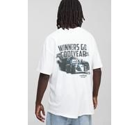 Mens White Oversized Goodyear Racing License Printed T-Shirt, White L