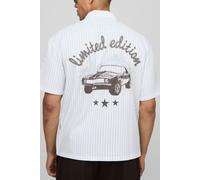 Mens White Oversized Man Stripe Western Print Shirt, White XL