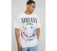 Mens White Oversized Nirvana License Printed T-Shirt, White M