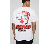 Mens White Oversized Playboy License Printed T-Shirt, White L