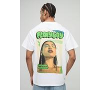 Mens White Oversized Playboy License Printed T-Shirt, White L